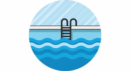 Fototapeta premium Swimming Pool Water Surface with Ladder Flat Icon, Summer Recreation Symbol