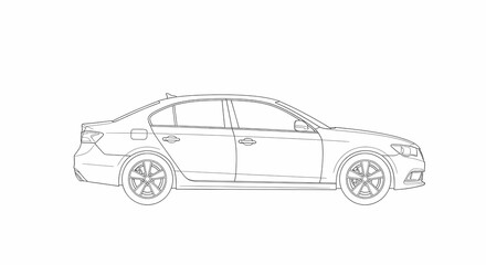 Fototapeta premium Sedan Car Outline Vector Illustration Isolated on White Background