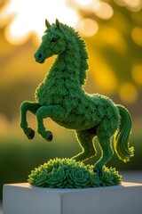 Obraz premium Majestic green succulent horse sculpture captures nature's artistry in a stunning outdoor display