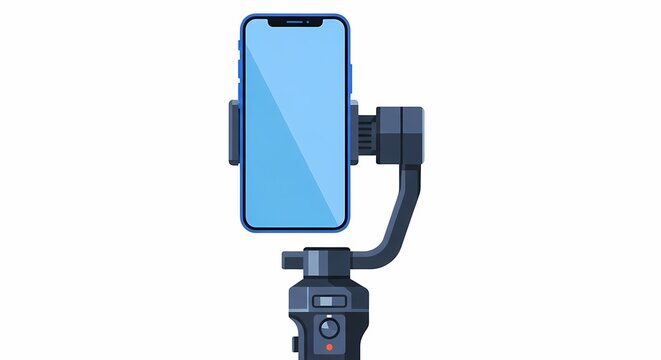 Smartphone on 3-Axis Gimbal Stabilizer Isolated on White Background Vector