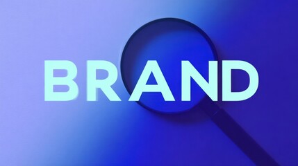 Stylized illustration featuring the word BRAND magnified through a black lens,