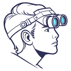 Man wearing binocular headset for enhanced vision