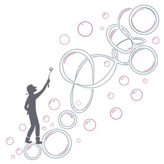 Silhouette of a man blowing bubbles