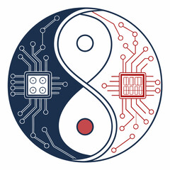 Yin yang symbol featuring computer chips
