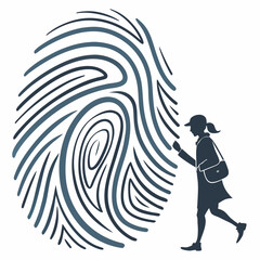 Silhouette of a girl examining a giant fingerprint