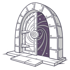 Mysterious portal door with cosmic view