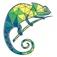 Colorful geometric chameleon on a branch