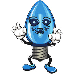 cute blue light bulb mascot cartoon character isolated vector illustration become a scary halloween character, work of hand drawn