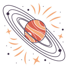 Illustration of a planet with rings and stars