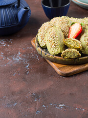 Matcha madeleine cookies with green tea and white chocolate frosting