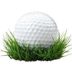 Golf ball on green grass on transparent background