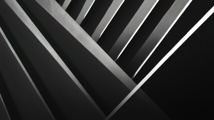 Obraz premium A high contrast geometric pattern with intersecting linear elements in black and grey creates depth and dimensionality,