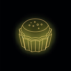 Neon yellow glowing cupcake with sprinkles on dark background
