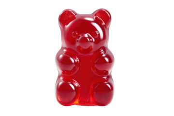 Shiny red gummy bear candy sweet isolated on a transparent background