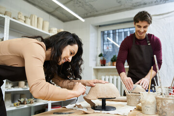 Creating beautiful pottery together in a cozy studio setting
