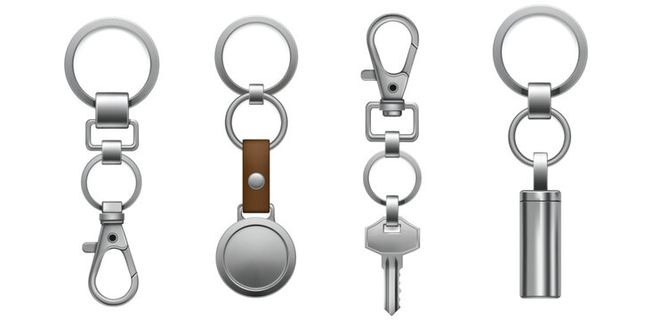Four Stylish Keychains Silver Rings and Charms for Key Organization Sleek Accessories with Modern Designs Perfect for