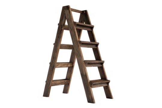 Rustic wooden step ladder antique vintage isolated on a transparent background
