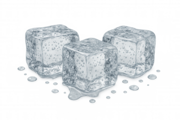 Ice cubes melting in a refreshing drink, transparent frozen water block for a cool beverage concept