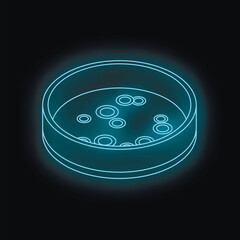 Neon blue glowing petri dish containing growing bacteria colonies, ideal for scientific or medical concepts