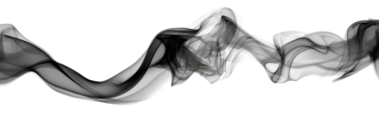Soft Flowing Black Smoke Wave in Abstract Curves, Front View, Isolated on Transparent Background.png