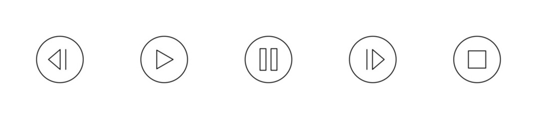 Playback control button icons in minimalist circular line design