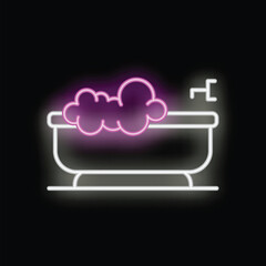 Neon sign of a bathtub full of bubbles, representing relaxation, hygiene, and self care