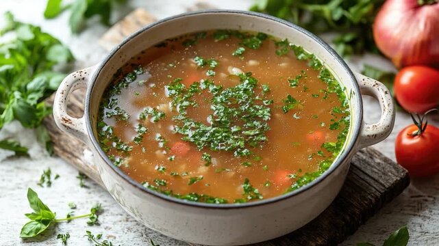 Fresh tomatoes and parsley on a cutting board, perfect for cooking a hearty tomato soup