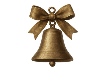 Golden christmas bell decorating with holiday ribbon