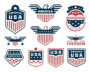 Classic USA Eagle Wings Emblem and Freedom Shield Badge Set