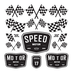 Racing Flags and Speed Motor Team Emblem Silhouette Set
