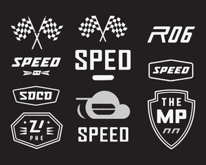 Racing Speed Silhouette Emblems with Motorsport Flags and Icons