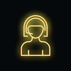 Bright yellow neon icon of a woman wearing a headset working remotely