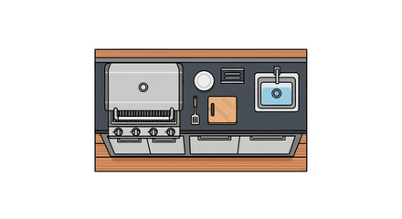 Fototapeta premium Modern outdoor kitchen setup with grill and sink