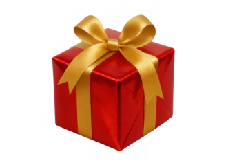 Red gift box with gold ribbon and bow