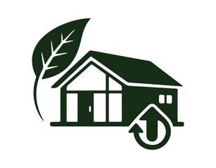 Eco-friendly house featuring a leaf icon outline and solid design