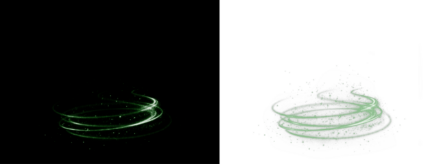 Green light swirl overlay with transparent background for creative designs