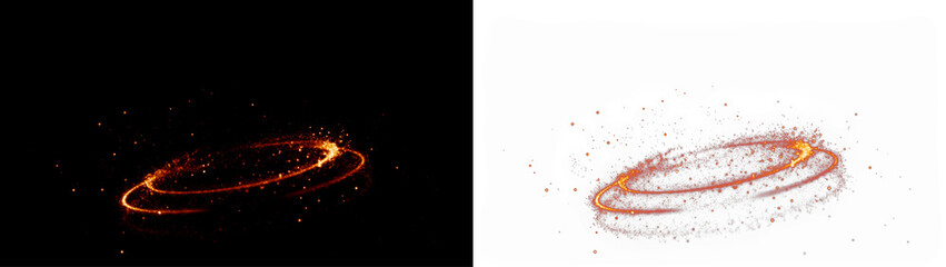 Sparkling orange light ring overlay on black and white backgrounds