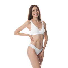 Fototapeta premium Woman with slim body on white background