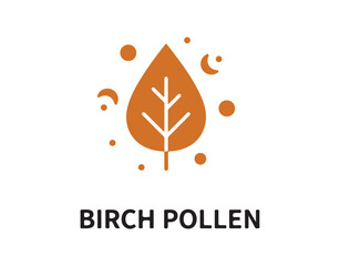Birch pollen icon. Leaf of a tree, botanical earring. Triggers allergic reactions. A typical seasonal allergen. Plant allergy. Silhouette symbol on a white background. Isolated vector illustration.