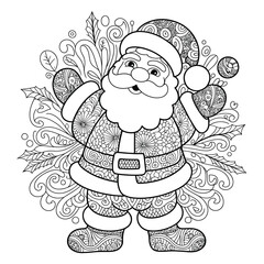 Obraz premium Scalable vector illustration of a festive santa claus with intricate christmas ornaments and flourishes eps silhouette vector illustration white background