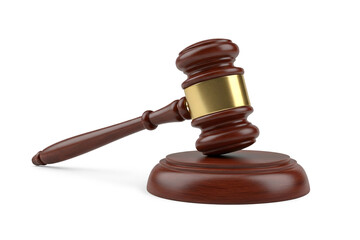 Judge’s Wooden Gavel with Brass Band on Sound Block