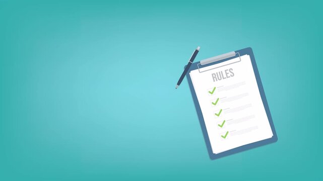 Rules, clipboard with regulations, policy and guideline for employee or users to follow, legal term, corporate compliance or laws, standard.	