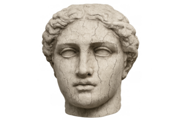 Ancient greek bust cracked texture transparent background