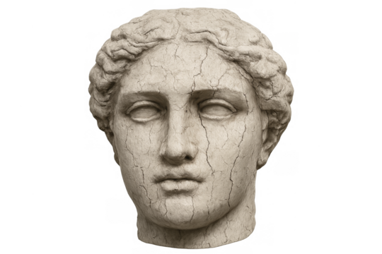 Ancient greek bust cracked texture transparent background