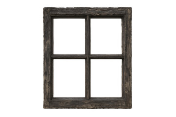 Old rustic wooden window frame with transparent background