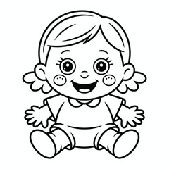 Cute baby girl sitting vector illustration scalable eps for coloring pages and children's designs silhouette vector illustration white background