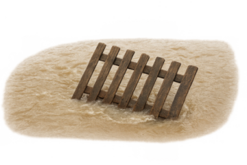 Wooden fence submerged under brown flood water