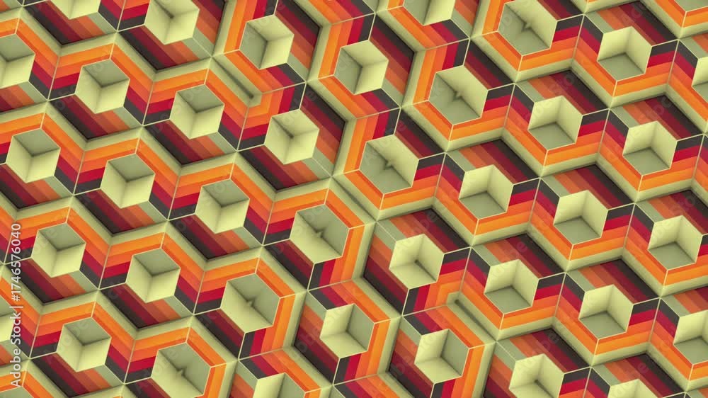 Wall mural seamless loop animation with a symmetrical pattern of hexagonal elements that dynamically deform. br