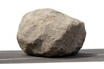 Boulder rock blocking road as an obstacle