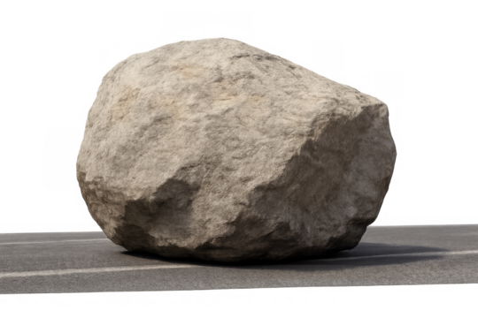 Boulder rock blocking road as an obstacle